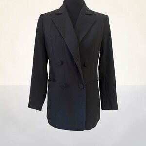 Express Womens Double Breasted Longline Blazer Black Peak Lapel XS Tuxedo Tux